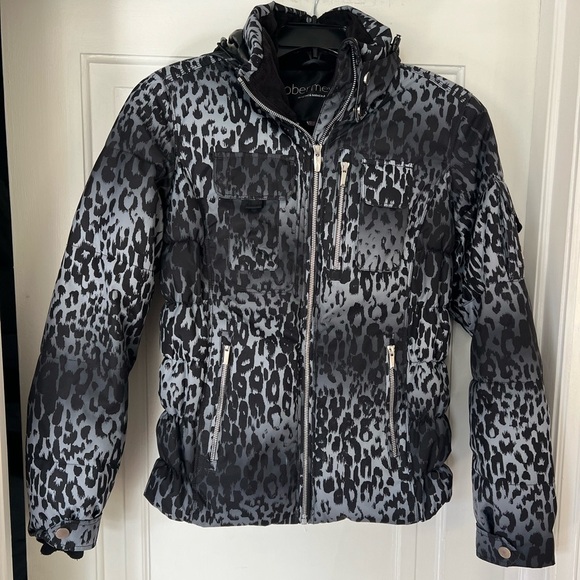 Obermeyer Leopard Print Puffer Jacket – Women’s Size 8 Ski Snowboard Winter Coat - Picture 2 of 16